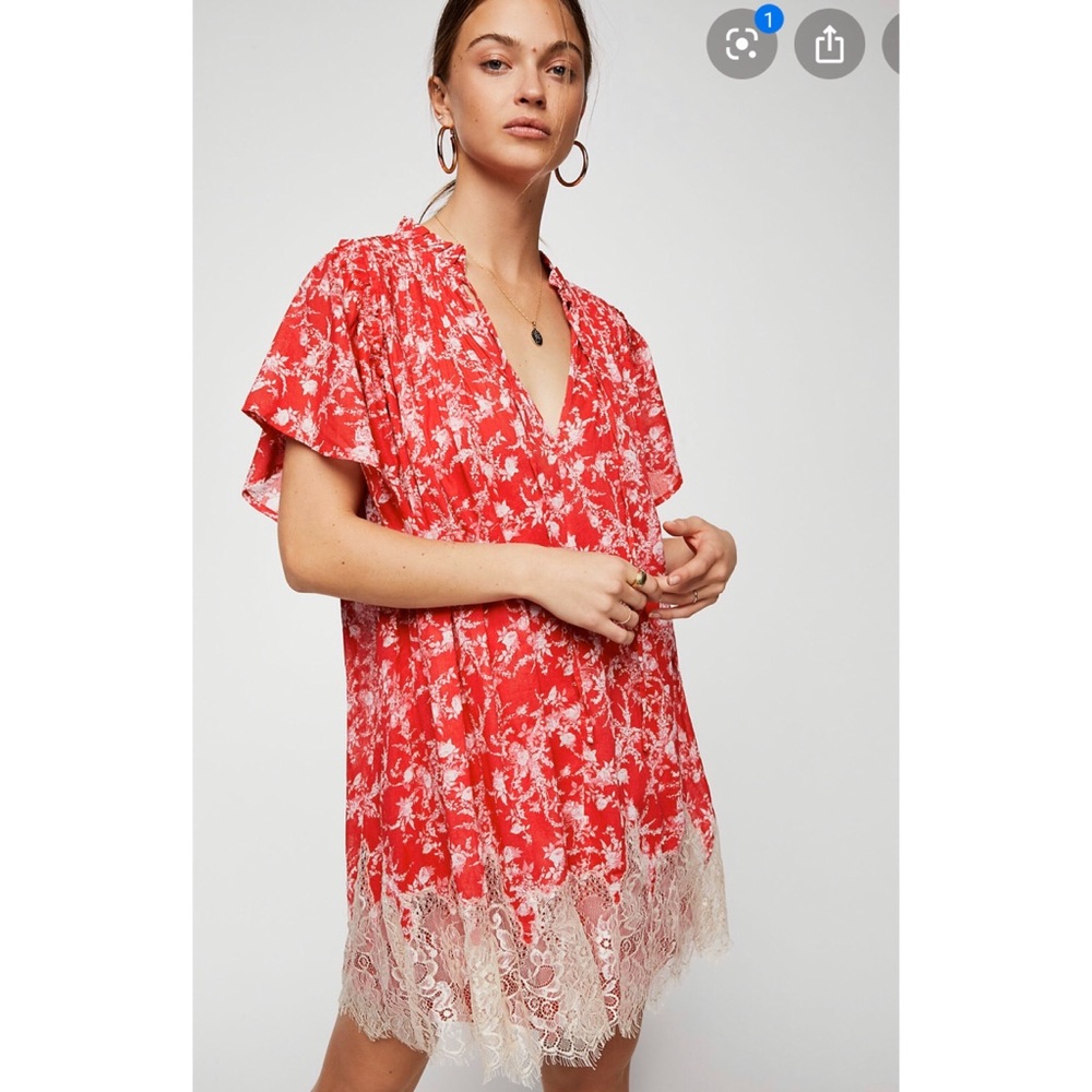 FREE PEOPLE red marigold dress with lace